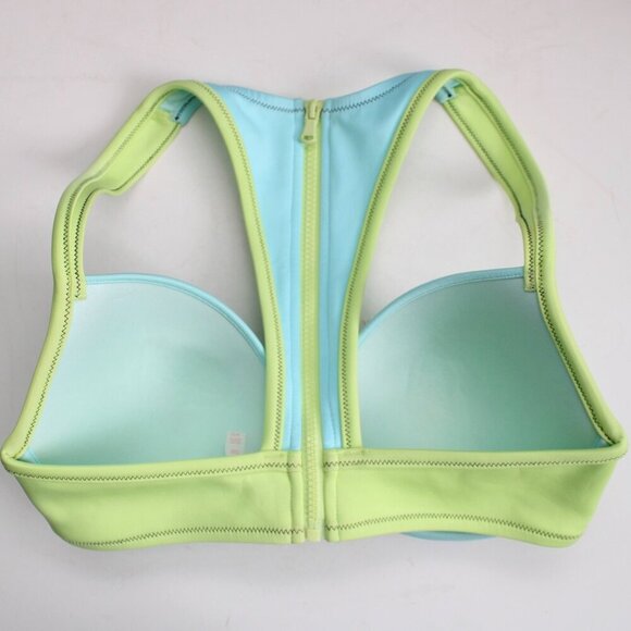 Victoria’s Secret Neoprene Blue Green Zipper Racerback Bikini Top Size 34DD - Picture 3 of 8